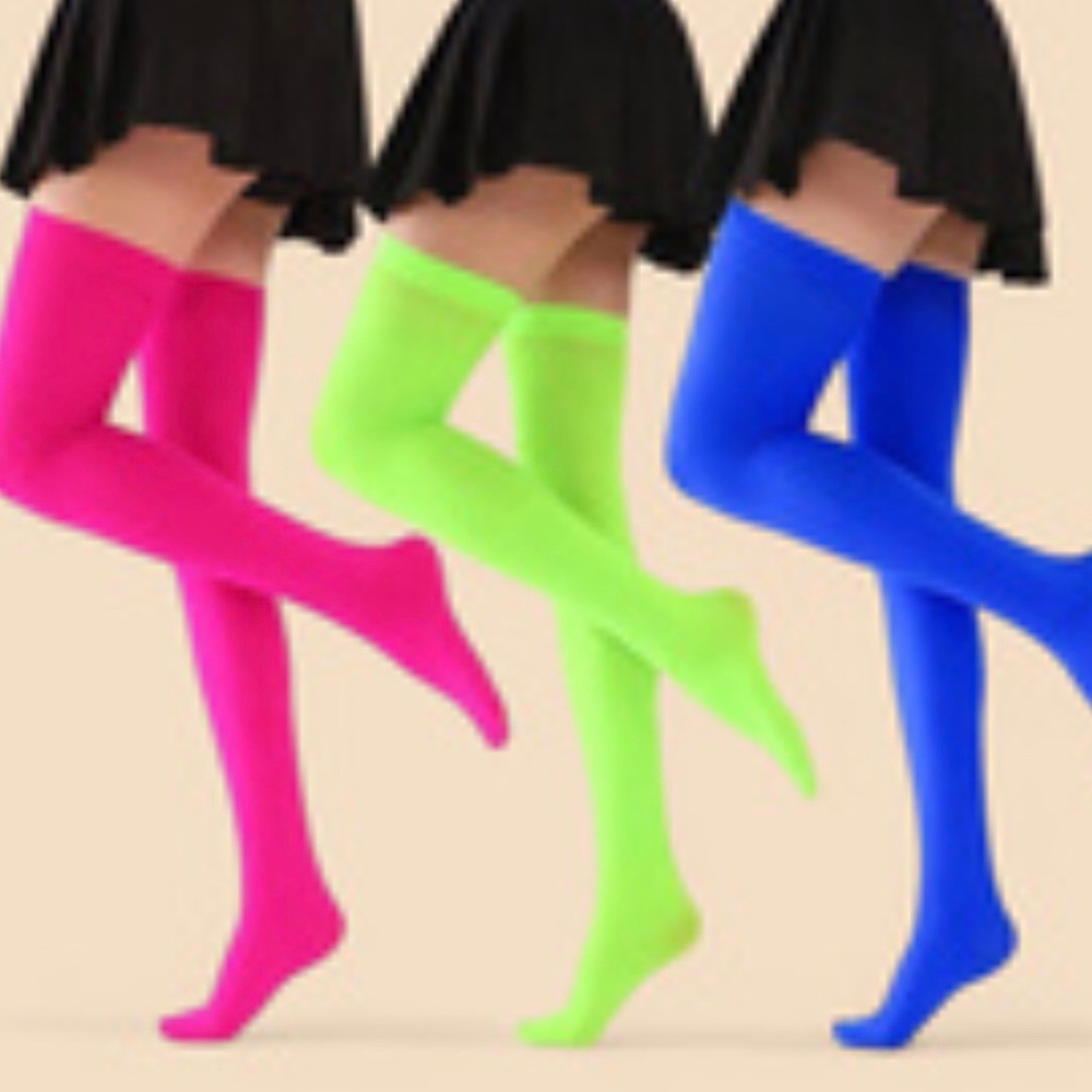 Neon Thigh-High Socks Trio - Pink, Lime, Royal Blue